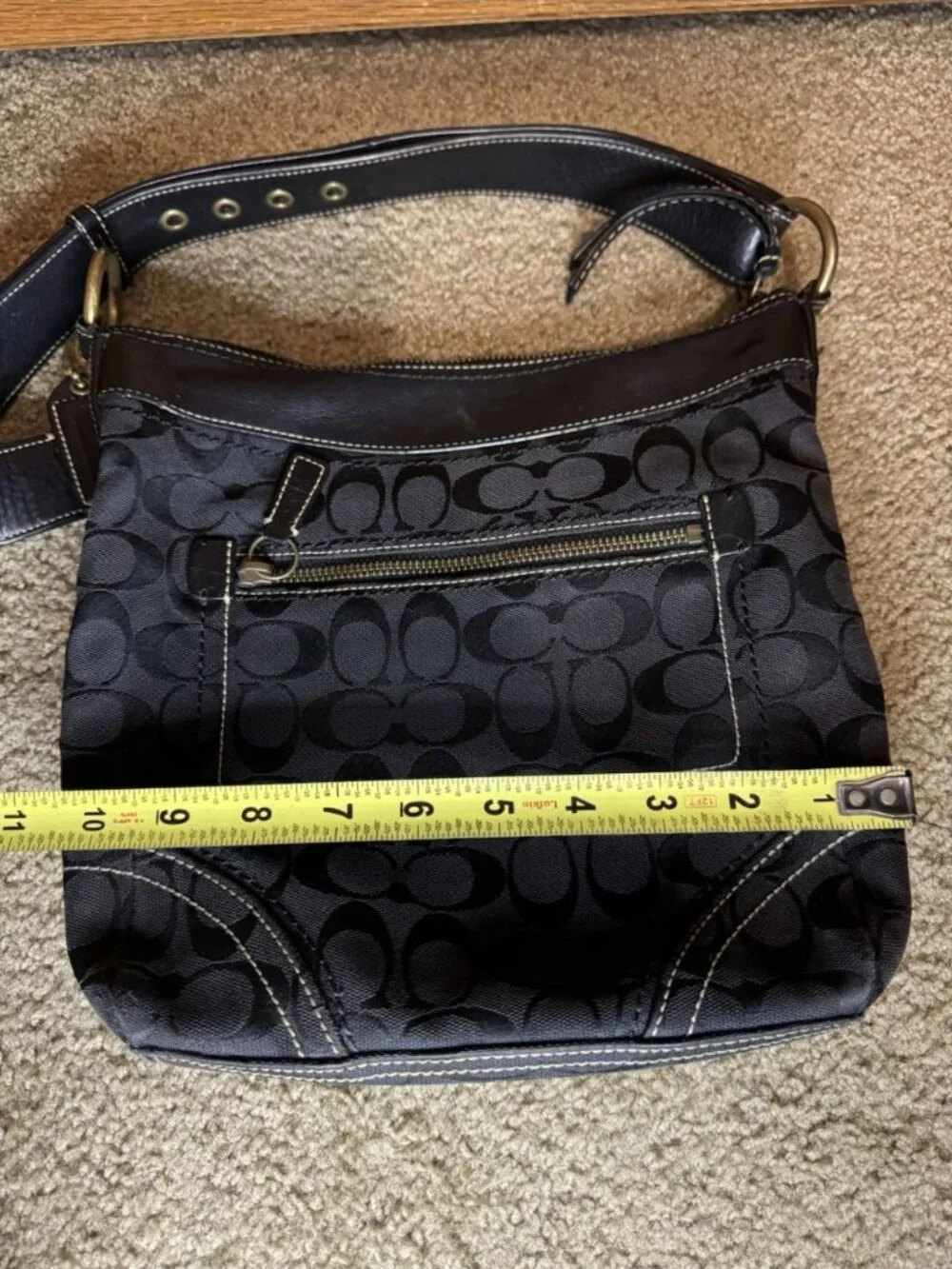 VTG COACH Black Signature Canvas Crossbody Bag Big Buckle Leather Strap Hangtag